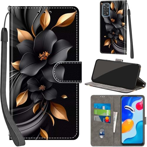 Handyhülle für Xiaomi Redmi Note 11 Klapphülle Leder Wallet Blumen | 3 Kartenfächer & 1 Geldfach, Magnetverschluss, Ständerfunktion, robuste premium PU leder klapphülle für Redmi Note 11