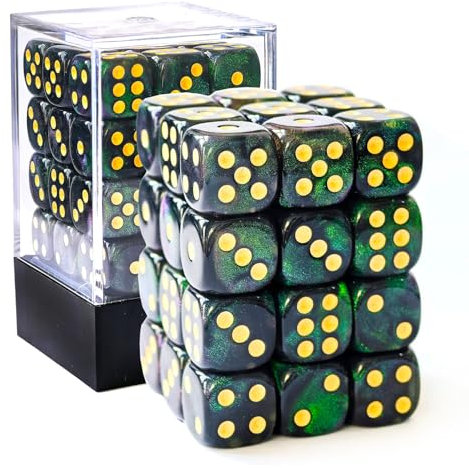 Bescon Moonstone - Dados de 6 caras de 12 mm, caja de ladrillos de 36 pulgadas, dados D6 verde oscuro perla con brillo verde, troquel de seis caras de 12 mm (36) bloque de dados de piedra lunar