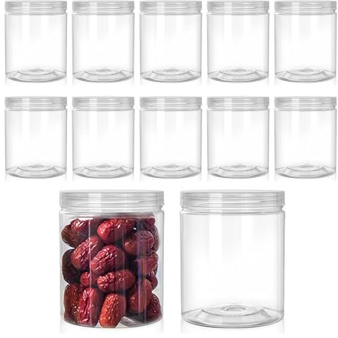 Rjayaa Plastic Jars with Lids 210ml, 12pcs Clear Plastic Storage Jars Containers Empty Spice Sweet Bottles for Kitchen Food Slime