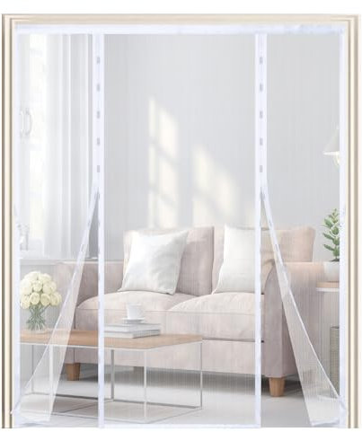 Magnetic Fly Screen Door Curtain 150x200cm,Fly Screens for Double Patio Doors,Magnetic Bug Mesh Curtain with Powerful Magnets,Fly Nets for Doors Without Drilling,Keep Fly Bug Out,White