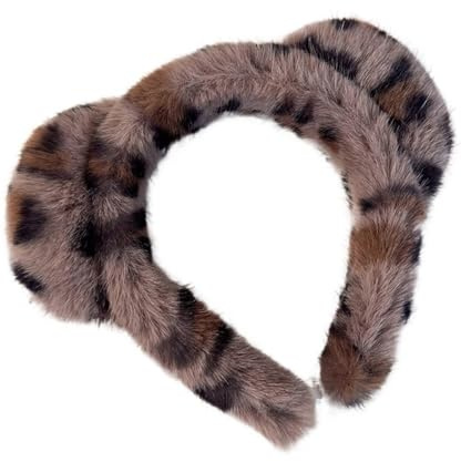 Leopardenmuster Haarbänder Cute Imitation Nerz Plüsch Stirnband Haarschmuck Katzenohren Flauschige Haarreifen Gesichtswäsche Kopfbedeckung Cosplay (Dunkel Leopard)