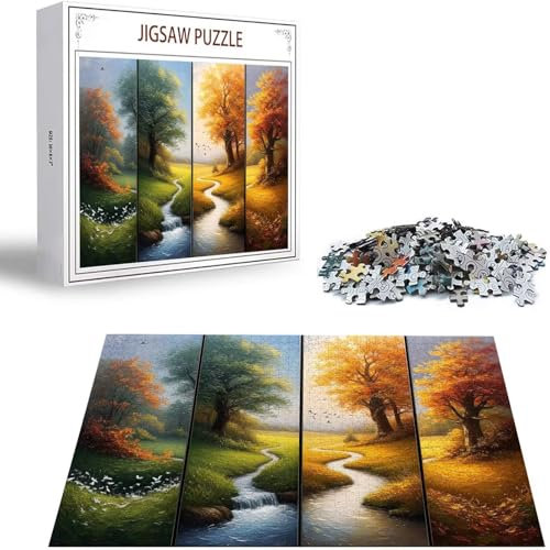 Puzzle 1000 Teile Vier-Jahreszeiten-Baum Puzzle Erwachsene, Holzpuzzle Erwachsene Puzzelmatten, Mehrfarbig Holzpuzzle, Klassische Puzzles Landschaft Wooden Jigsaw, Geschicklichkeitsspiel S-425