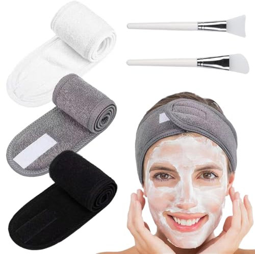 CATOR Lot de 2 pinceaux de masque pour le visage, Pinceaux éventail, Cosmétiques, 3 Pcs bandeau cheveux femme maquillage, bandeau maquillage, Bandeau Fermeture Velcro, Réutilisables Pour les soins