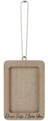 SOFPLATE 4 x 2.7 Zoll Holzrahmen Fürs Auto Zum Aufhängen Des Autospiegels Mit Kette Rechteckig Drive Safety Worte „I Love You“ Klein Antikweiß Foto Ornament Zubehör Für Rückspiegel 3 x 2 Zoll Bilderha