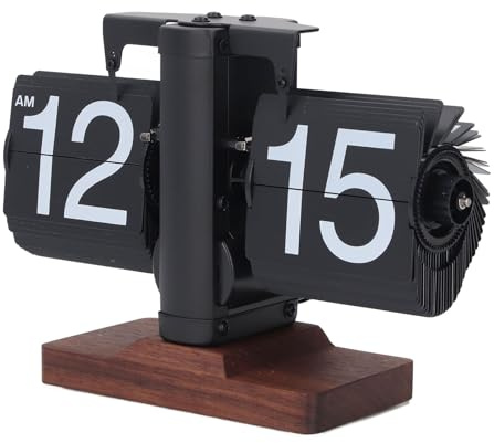 Automatische Seite Drehuhr, Batteriebetrieben 12 Stunden Einseitige Auto -Flip -Down -Uhr Retro Mechanische Flip -Schreibtischuhr mit Holzbasis (5)