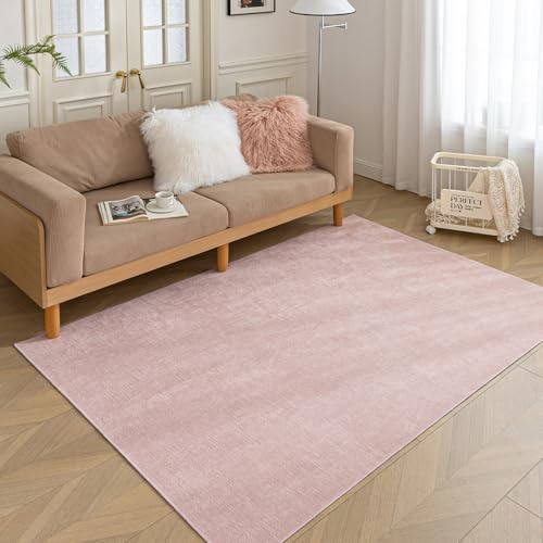 HARESLE Tappeto per soggiorno, 80 x 150 cm, colore rosa, per camera da letto, camera da letto, ciniglia, sottile, lavabile, con retro antiscivolo, non perde pelo, per comodino, salotto, cucina