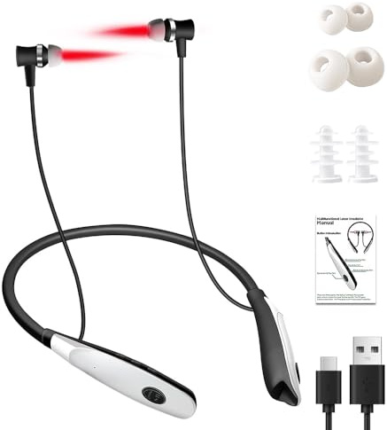 Red Light Therapy for Nose & Ears, 2 in 1 650 nm Tinnitus Relief Device with 3 Ear Plugs and Nasal Silicone, Neck Hanging Infrared Nasal Therapy, Rechargeable Canal Irradiation Earplugs for Men Women