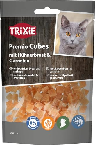 TRIXIE Katzenleckerli Premio Cubes mit Hühnerbrust & Garnelen – 50 g | Leckere Belohnung für jeden Tag – würfelförmige Happen, ideal für zwischendurch, praktisch für Zuhause