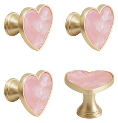 MOROBOR Pink Zinc Alloy Heart-Shaped Knob, 4pcs Cabinets Dresser Drawer Knobs Furniture Wardrobe Bathroom Decorative Pulls Cabinets Door Pull Handle for Living Room Bedroom Kitchen