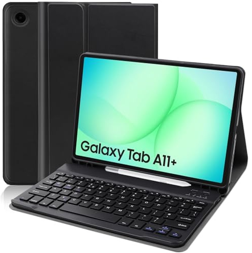 Keyboard Case for Samsung Galaxy Tab A11+ Plus 2025 / Galaxy Tab A9+ Plus 11 inches 2023, Detachable Magnetic Bluetooth Keyboard Case, UK Layout, Ultra-thin Cover with Pen Holder (Black) | Spanish Ñ Detachable Keyboard for Samsung Galaxy Tab A11+/A9+ 11 Inches Protective Case with Pen Holder Black