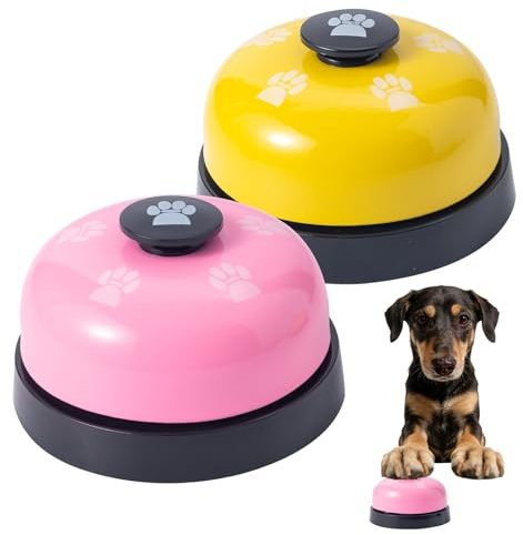 SLSON 2 Stück Trainingsglocken für Haustiere, Türglocken für Hunde Töpfchenkommunikation und Sauberkeitstraining mit großem Knopf mit mit Katzenpfoten-Motiv (Pink und Gelb)
