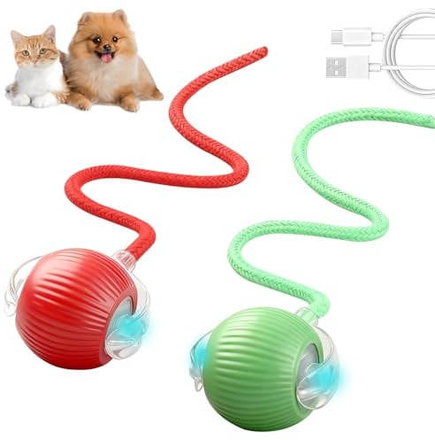 2 PCS Interactive Dog Ball with Tail, Smart Active Rolling Pet Toy with 360° Motion Rechargeable Automatic Chase Ball for Dogs and Cats, Indoor Interactive Toy for Exercise Training and Boredom Relief