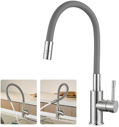 CECIPA Flexibler Küchenarmatur Grau, Wasserhahn Küche mit 2 Strahlarten, | Mischbatterie, Spültischarmatur 360° Schwenkbar, Hochdruck Armatur Küche, Spülarmatur Edelstahl