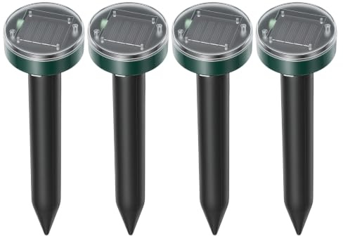 4 Stück Solar Maulwurfschreck Wühlmausschreck IP44 400 bis 1000 Hz | Bodenimpulse alle 35 Sek. für 4 Sek., 5 m² je Gerät, 4–6 Std. Ladezeit, bis zu 24 Std. Betrieb