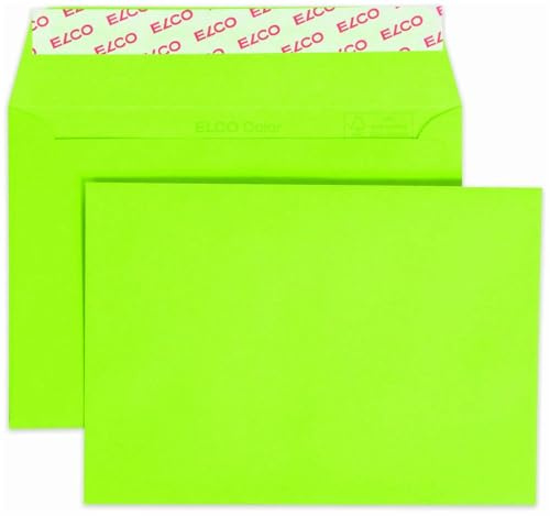 Elco 74634.62 Color Verpackung mit 25 Briefumschläge/Versandtasche, Haftklebeverschluss, C6, 100g, intensivgrün, Fenster: nein