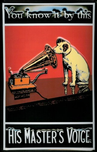 Buddel-Bini Versand Blechschild Nostalgieschild His Masters Voice Hund Hochformat Vintage Schild