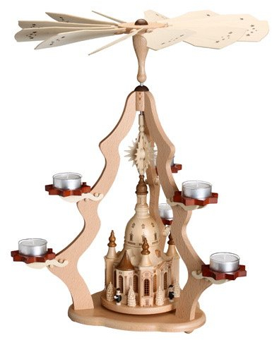 Rudolphs Schatzkiste Tischpyramide Kurrende mit Frauenkirche und Teelichter HxLxB 37x37x47cm NEU Pyramide Minipyramide Holzpyramide Seiffen Erzgebirge Weihnachten Wärmespiel Lichter Figur Holz