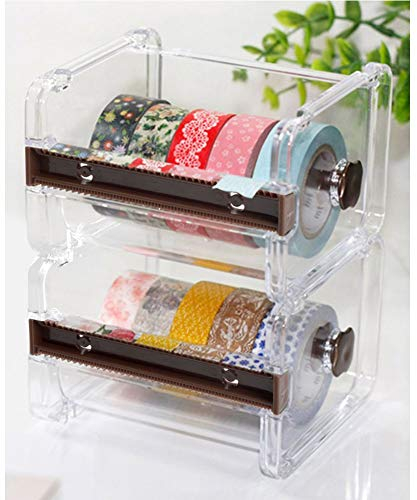 HomDSim, dispenser per nastro adesivo, nastro coprente, nastro in carta Washi, porta nastro con taglierina, 2 pezzi Marrone