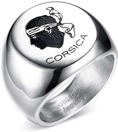 BOBIJOO JEWELRY - Ring Siegelring Wappen von Korsika mohrenkopf Corsica Edelstahl Silber - 21 (11 US), Edelstahl 316
