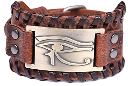 TEAMER Jahrgang Amulett Auge des Horus Lederarmband Stulpearmband ägyptischen Talisman heidnischen Schmuck(Antike Bronze, Braun)