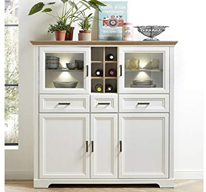 möbelando Highboard Anrichte Standschrank Hochkommode Buffetschrank Schrank Jillana III Pinie hell/Artisan Eiche