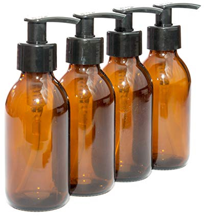 Aura 150ml Amber Glass Bottles with Black Pumps - Pack of 4