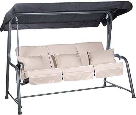 Alfresia Turin 3-Seater Reclining Swing Seat – Multipurpose Garden Sofa into Sunbed, Steel Charcoal Frame, Polyester Canopy, Weather Resistant, Outdoor Luxury Cushions Included in Choice of Colours