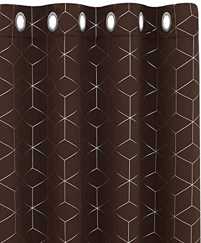 Deconovo Blackout Curtains, Eyelet Curtains, Diamond Foil Printed Thermal Insulated Curtains for Living Room, 46 Width x 90 Length, Chocolate, 2 Panels