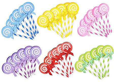 CANDeal 100 Stück Lollipop Cake Topper Cupcake Topper Geburtstagstorte Cupcake Dekoration Picks Party Dekoration Zubehör