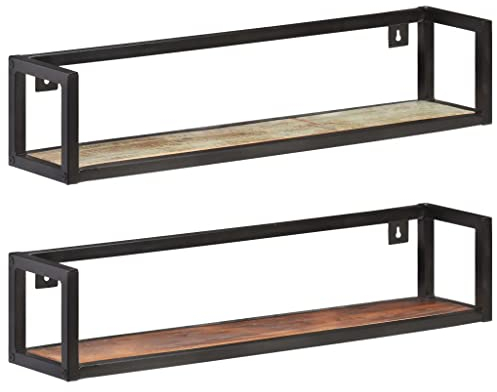 vidaXL 2X Wandregal Industriestil Bücherregal Schweberegal Wandboard Regalbrett Hängeregal Dekoregal CD DVD Regal 80cm Recyceltes Massivholz