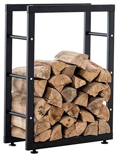 CLP Kaminholzständer Keri V2 I Aus Schwarzem Metall I Kaminholzregal Mit Bodenschonern I Stapelhilfe Für Brennholz, Farbe:schwarz, Größe:25x60x80 cm