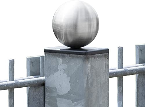 Edelstahl Zaunkappen Set | Pfostenkappen für Doppelstabmattenzäune 40x60mm | Zaundekoration | Zaundekor | Pfostenkappen mit Edelstahlkugel (6 Set - Gebürstet - 50mm Kugel)