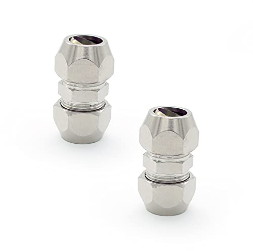 SRJQXH 2 Pezzi 10 MM Aria Compressione Tubo Raccordo, Argento Raccordo di Compressione, Rame Nichelato Doppio Raccordo a Compressione, Adatto per Tubazioni e Compressori D'aria