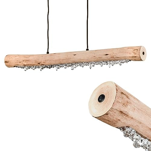 LED Pendelleuchte Rodeche, dimmbare Hängelampe aus Metall und Holzstab in Schwarz/Natur, Höhe max. 151,5 cm (verstellbar), 23 Watt, max. 980 Lumen, Lichtfarbe 3000 Kelvin, dimmbar über Lichtschalter