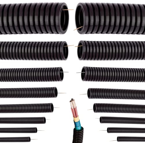 Universeller Flexibles Wellrohr mit Führungsdraht innen, Härtedruck 320N | Länge: 5 10 25 50 m Kabelschutz Schutz Rohr ungeschlitzt UV-Beständig Auswahl: (Ø 11 mm innen/Ø 16 mm außen / 50m Meter)