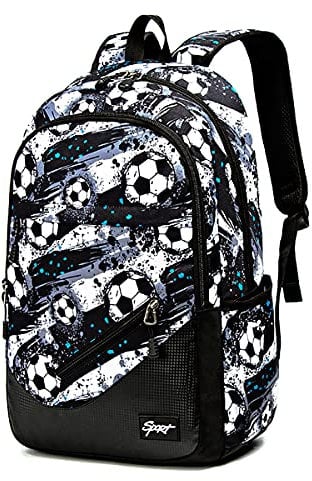 Asge Schulrucksack Jungen Teenager Nylon Groß Schultaschen Mädchen Ranzen Kinder Rucksäcke Fußball Druck Schulranzen für 8-15 Jahre School Bags for Boys Wasserdicht Schulranzen (SchwarzA)