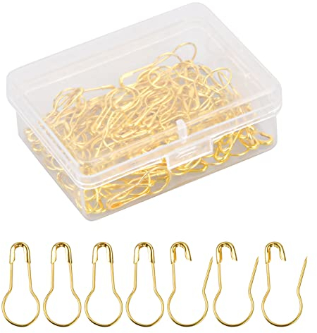 Jinlaili Birnen Pins Golden 100 Stück, Sicherheitsnadeln Calabash Kleine, Metall Kürbis Sicherheit Pin, Pin mit Aufbewahrungsbox, Kalebasen-Nadeln Haken für Stricken Verriegelung Handwerk Markierung