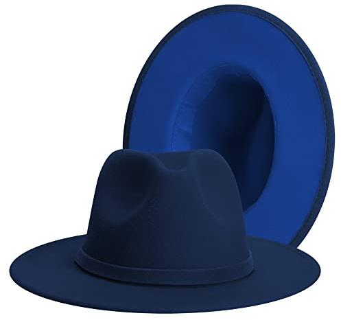 jingsha Two Tone Felt Fedora Hats Wide Brim Fedoras Flat Brim Fedora Hats with Band for Women and Men