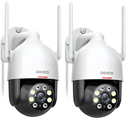 DEKCO 2K Outdoor WiFi Security Camera, Plug-in Pan-Tilt Dome, 2-Cam-Kit