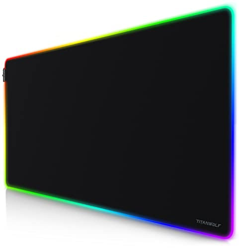 TITANWOLF RGB Tapis de Souris Gaming XXL 120 x 60 cm - LED Lumineuse Tapis de Souris Multicolore 11 Modes - 1200 x 600mm - Surface antidérapante pour Les Joueurs de l’Ordinateur PC et du Mac – Noir