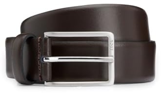 BOSS Herren Erman-L Sz35 In Italien gefertigter Ledergürtel mit Logo-Gravur auf der Schließe Dunkelbraun 85