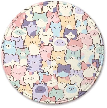 AYKDTFN Tapis de souris rond petit format, motif chat drôle kawaii, 20,1 x 20,1 x 0,3 cm, pour fille, ordinateur portable, bureau et jeux (02-Chat)