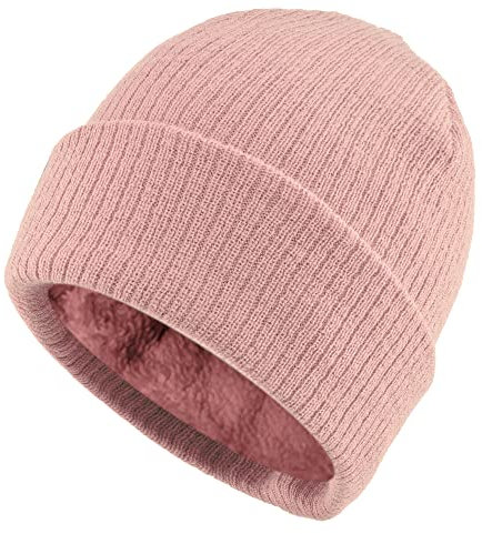 Van Der Rich ® - Strickmütze Pelz Innenseite Für Damen und Herren (Rosa, One Size)