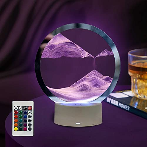 LZH FILTER Art De Sable Mobile 3D Créatif, Lampe de Table de Peinture Sablier Rotatif À 360°, Lampe d'art de Sable Ronde LED Sandscape de Bureau, Jouets Anti-Stress pour Relaxation Bureau