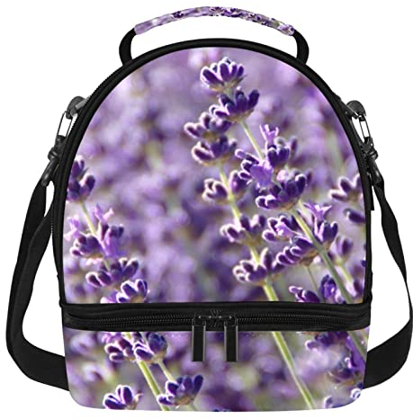 Lonchera de doble piso, térmica, térmica, grande, lavanda, color morado (2)