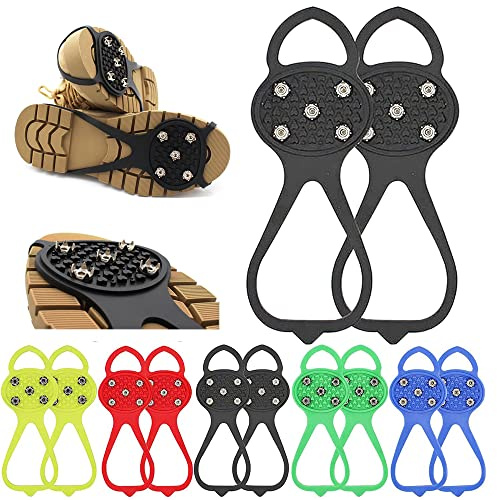 Picchetti antiscivolo universali per scarpe da neve e ghiaccio, con chiodi in acciaio a 5 denti, punte antiscivolo in gomma per escursionismo, alpinismo, passeggiate (nero, adulto)
