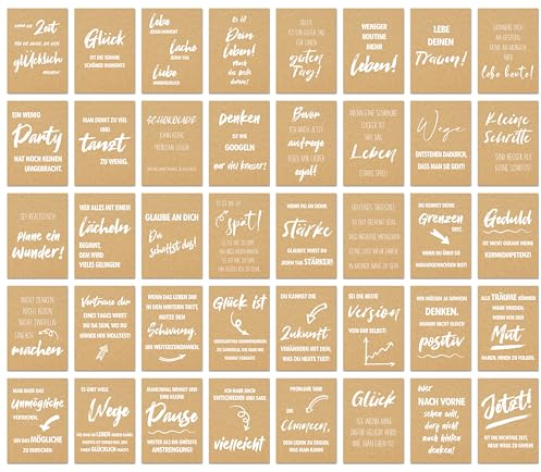 BIROYAL Postkarten Set, DIN A6 Sprüche Karten auf Kraftpapier gedruckt, motivierende Ermutigungs-Zitatkarten, 40 Motive mit Sprüchen, Zitaten & Aphorismen, Liebe, Freundschaft, Motivation