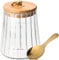 BELLE VOUS Glass Storage Jar with Airtight Lid and Spoon - 650ml/22oz Food Container - Ribbed Glass Canister for Overnight Oats, Spices, Tea/Coffee, Sugar, Flour & More - Kitchen or Pantry Storage