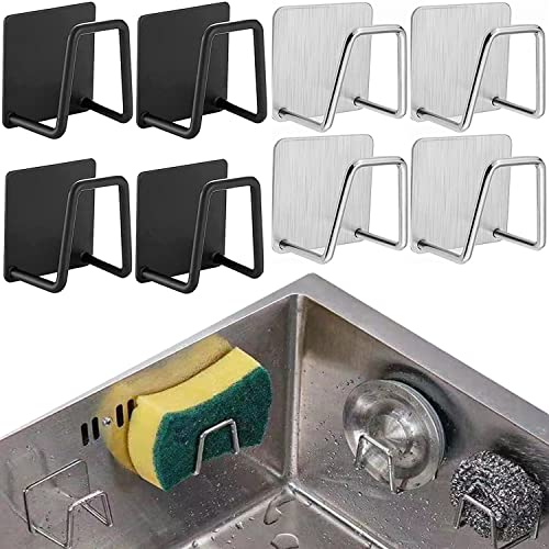 8 Piezas Porta Esponja, Gancho para Estropajos, Gancho Esponja para Fregadero, Gancho Esponja Acero Inoxidable, Fregadero Gancho Adhesivo, para Baño, Paños Cocina, Tapa Olla, Accesorios Cocina