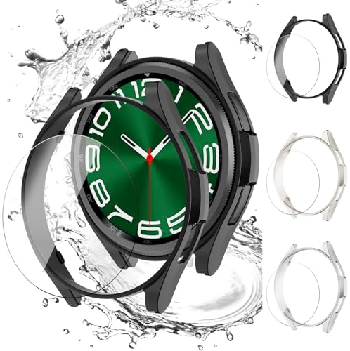 (3+3 Stück) Schutzhülle für Samsung Galaxy Watch 6 Classic 47mm,3 Hart PC Schutz Hülle und 3 HD Gehärtetes Displayschutz Folie,Smartwatch Zubehör für Galaxy Watch 6 Classic 47mm Hülle